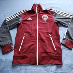 ADIDAS COLORADO RAPIDS MLS SOCCER MEN'S BURGUNDY SWEATER FULL ZIP SIZE SMALL